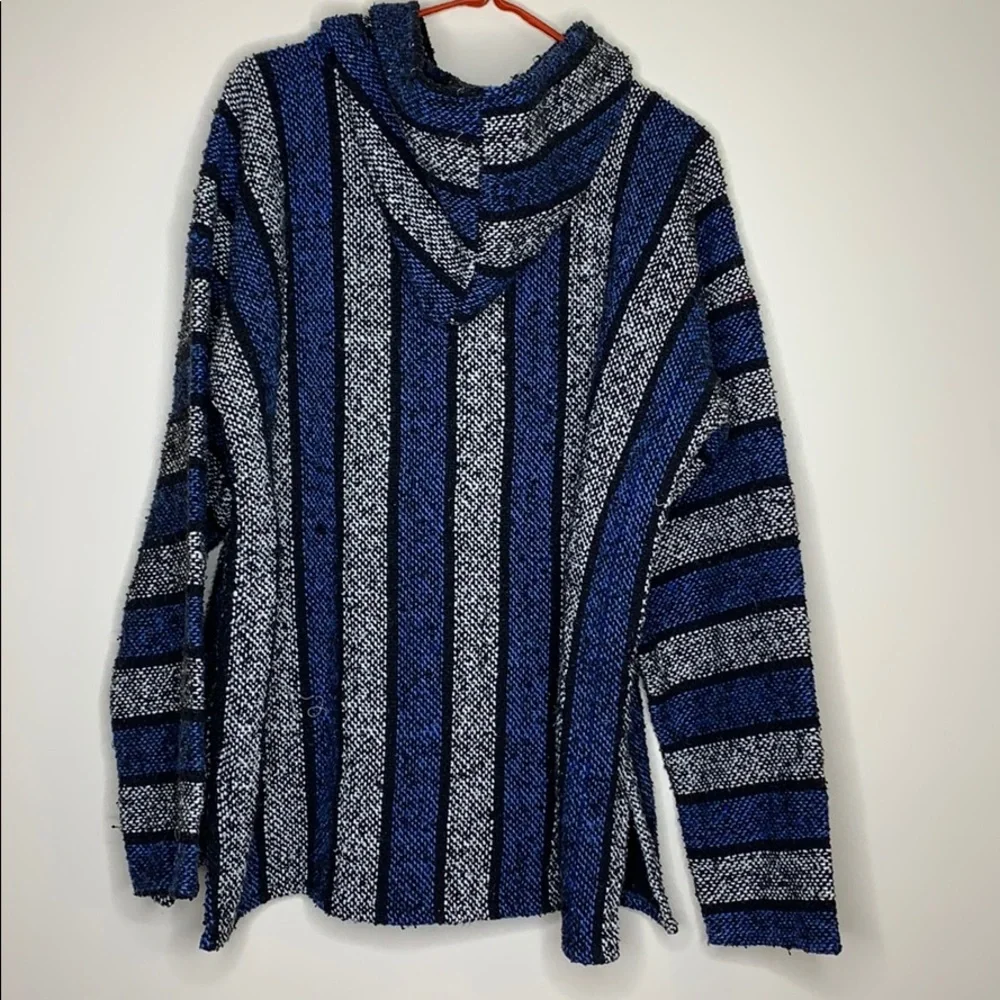 Baja | Blue Mexican Authentic Drug Rug Hoodie Imported Drug Rug Kangaroo Pocket - Picture 8 of 10